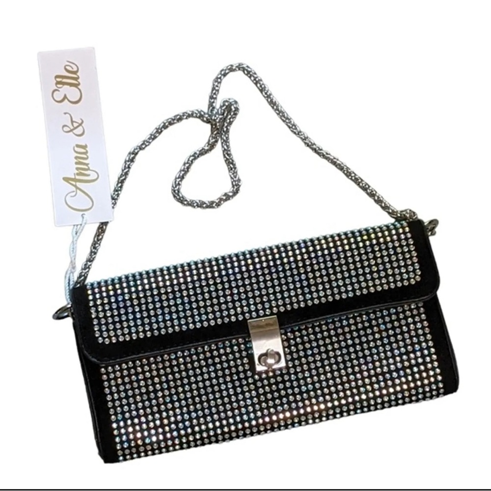 Anna & Elle black purse decorative studs dressy evening event chain handle